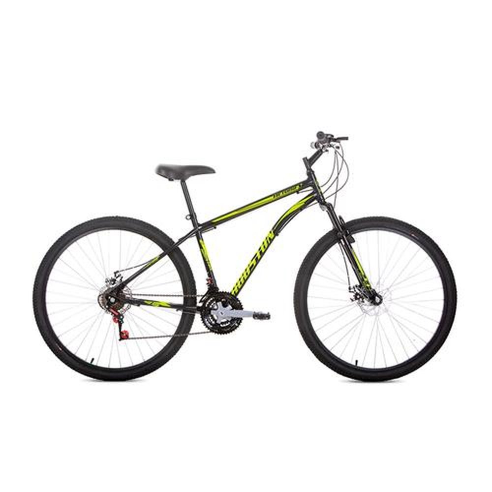 Bicicleta Adulto Houston Netuno, Aro 29, 21 Marchas, Quadro de Aço Carbono, Tamanho 18, Freio a Disco, Preto/Amarelo