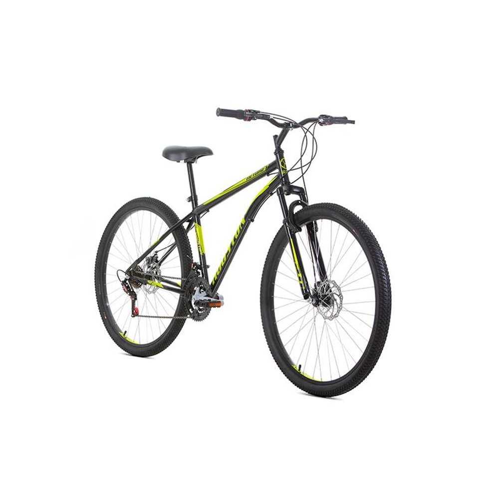 Bicicleta Adulto Houston Netuno, Aro 29, 21 Marchas, Quadro de Aço Carbono, Tamanho 18, Freio a Disco, Preto/Amarelo