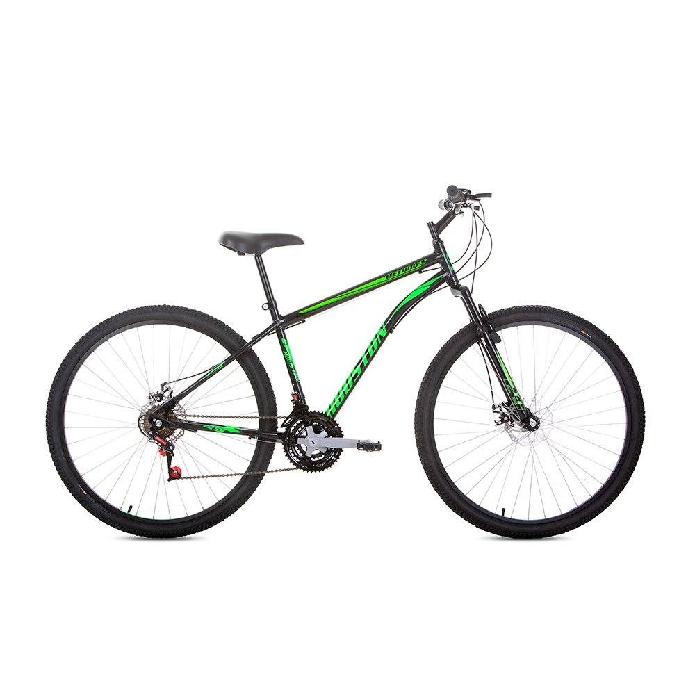 Bicicleta Adulto Houston Netuno, Aro 29, 21 Marchas, Quadro de Aço Carbono, Tamanho 18, Freio a Disco, Preto/Verde