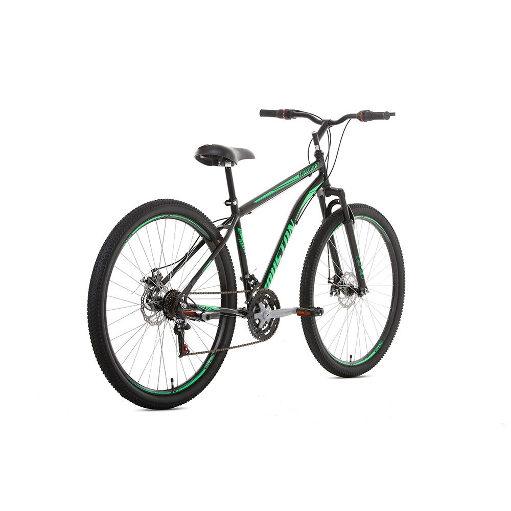 Bicicleta Adulto Houston Netuno, Aro 29, 21 Marchas, Quadro de Aço Carbono, Tamanho 18, Freio a Disco, Preto/Verde
