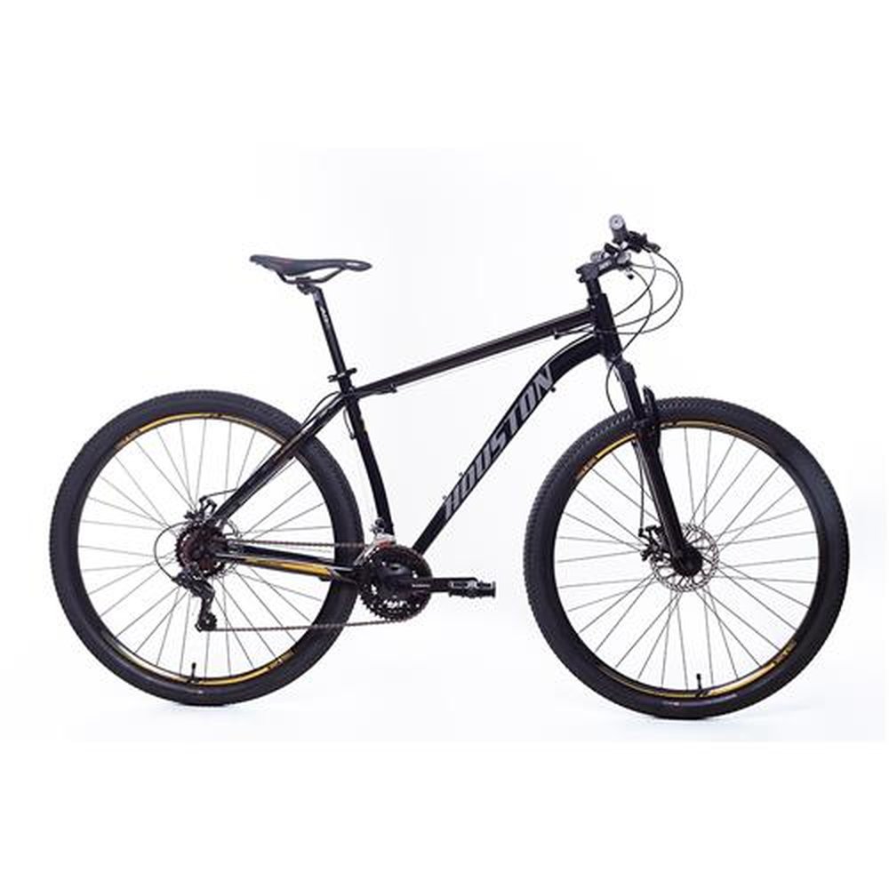 Bicicleta Adulto Houston Kamp, Aro 29, 21 Marchas, Quadro de Alumínio, Freio a Disco, Preto/Amarelo