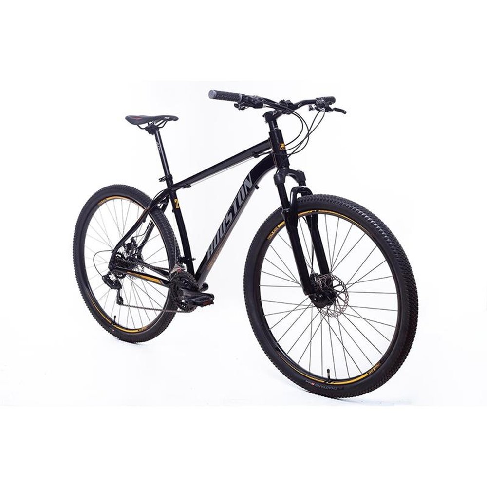 Bicicleta Adulto Houston Kamp, Aro 29, 21 Marchas, Quadro de Alumínio, Freio a Disco, Preto/Amarelo