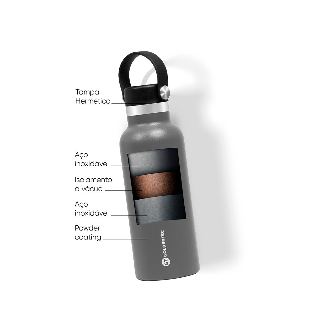 Garrafa Térmica GT Thermos Inox 750 ml para Bebidas Quentes ou Frias e Tampa com Alça - Cinza | GT