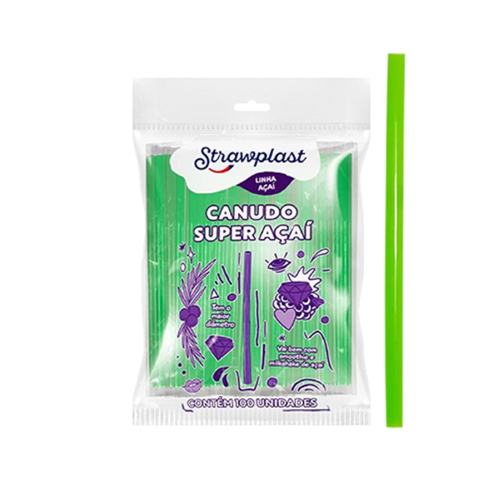 Canudo Sache 10mm Acai Verde 100 Unidades Strawplast