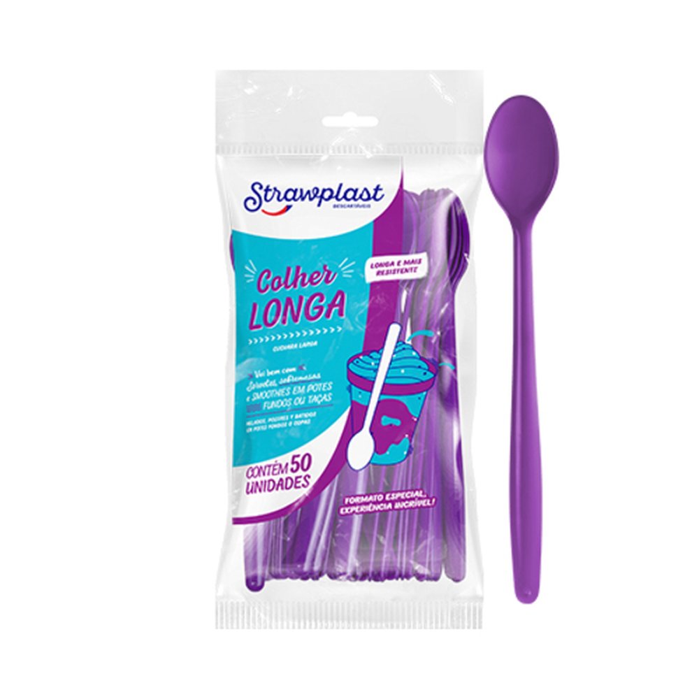 Colher Descartavel Longa Roxa 1x50un Strawplast