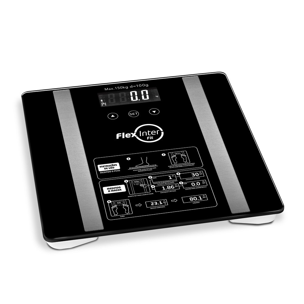 Balança Digital Corporal Com Bioimpedância Simple Preta - FlexInter