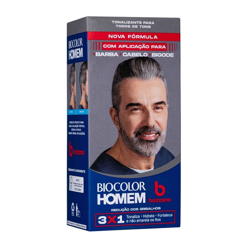 Tonalizante de Cabelo Masculino Bozzano Biocolor Homem Redução dos Grisalhos