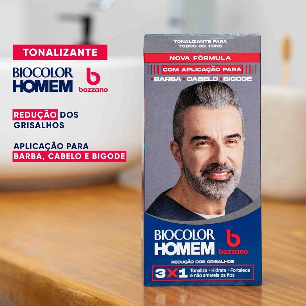 Tonalizante de Cabelo Masculino Bozzano Biocolor Homem Redução dos Grisalhos