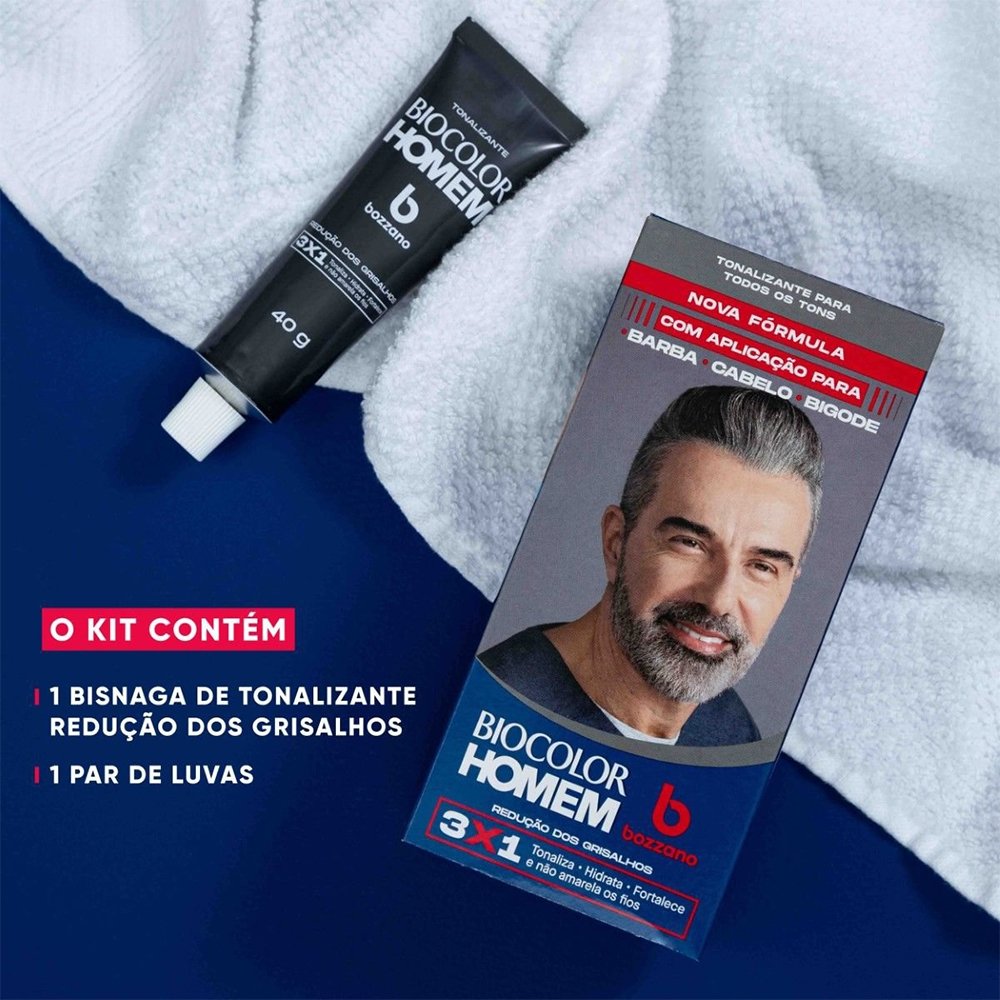 Tonalizante de Cabelo Masculino Bozzano Biocolor Homem Redução dos Grisalhos