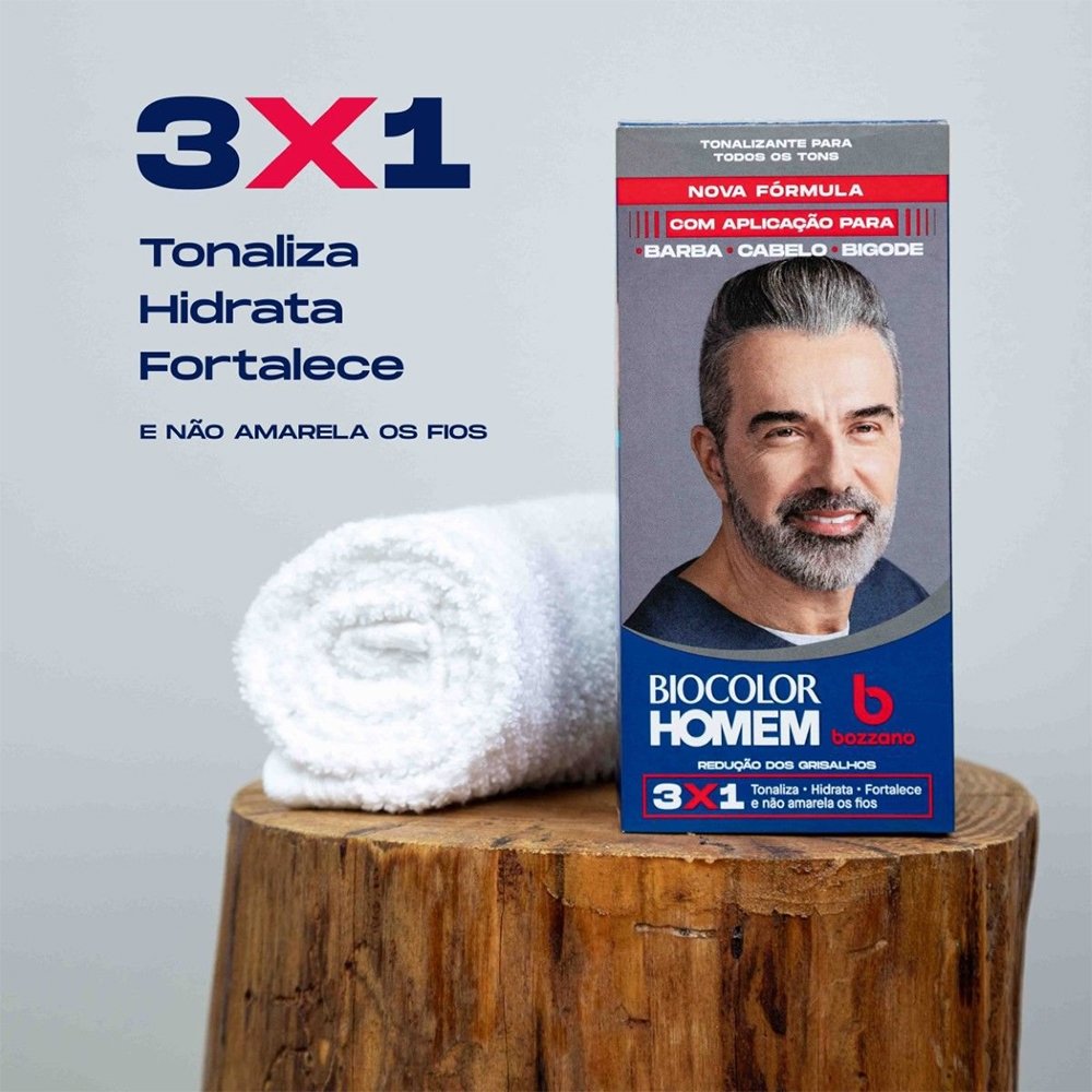 Tonalizante de Cabelo Masculino Bozzano Biocolor Homem Redução dos Grisalhos