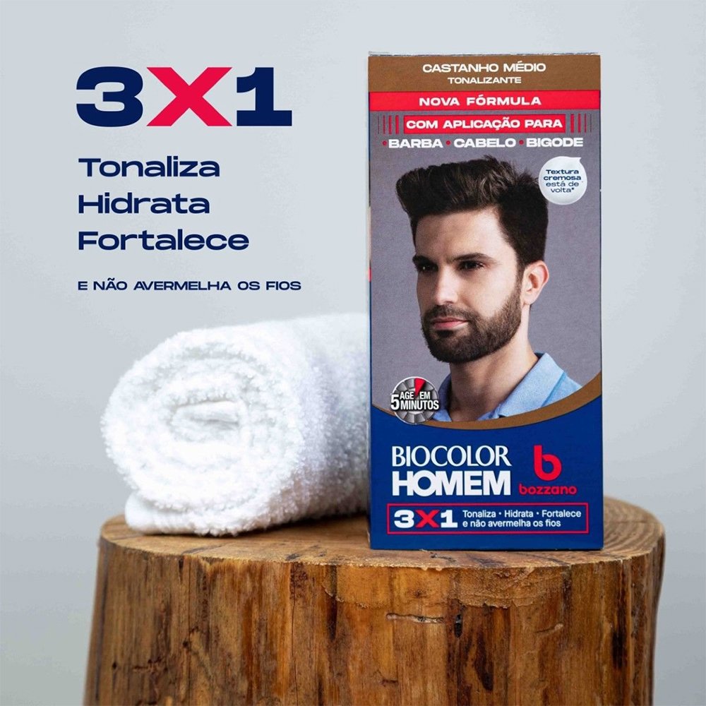Tonalizante de Cabelo Masculino Bozzano Biocolor Homem Castanho Médio