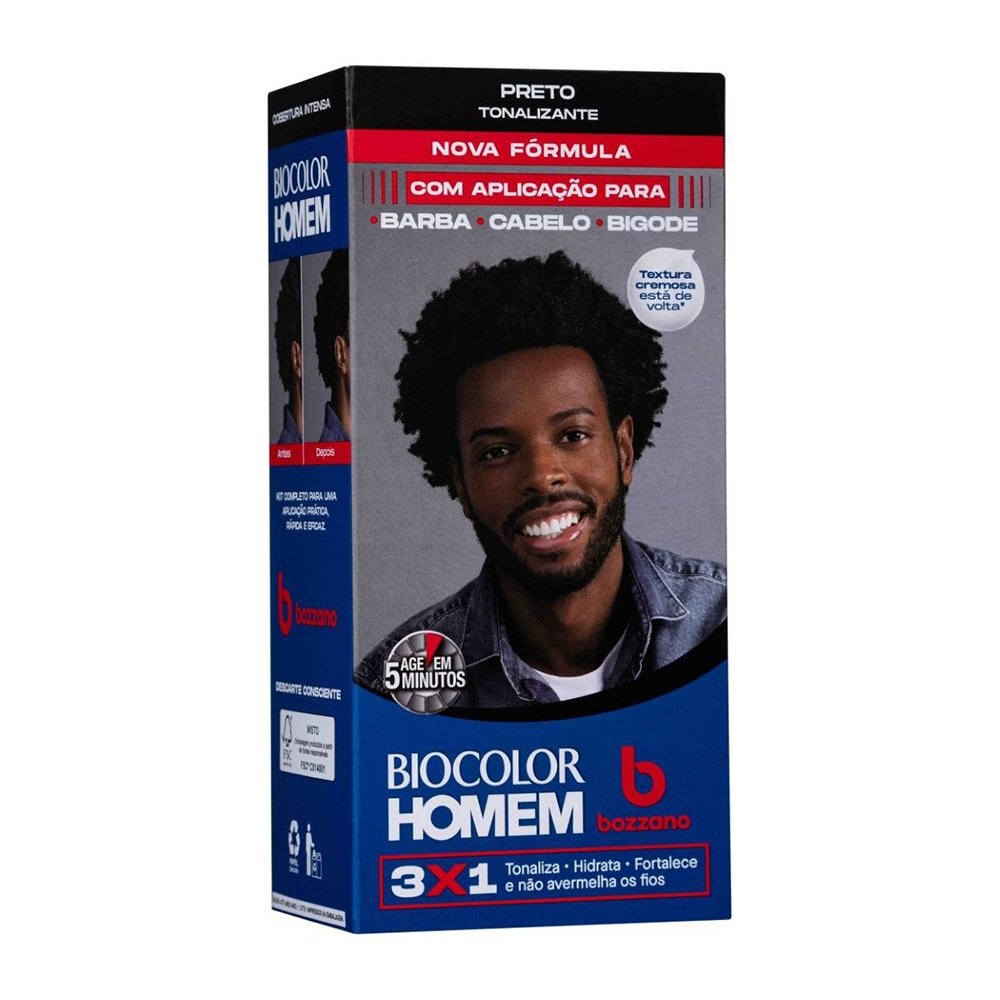 Tonalizante de Cabelo Masculino Bozzano Biocolor Homem Preto