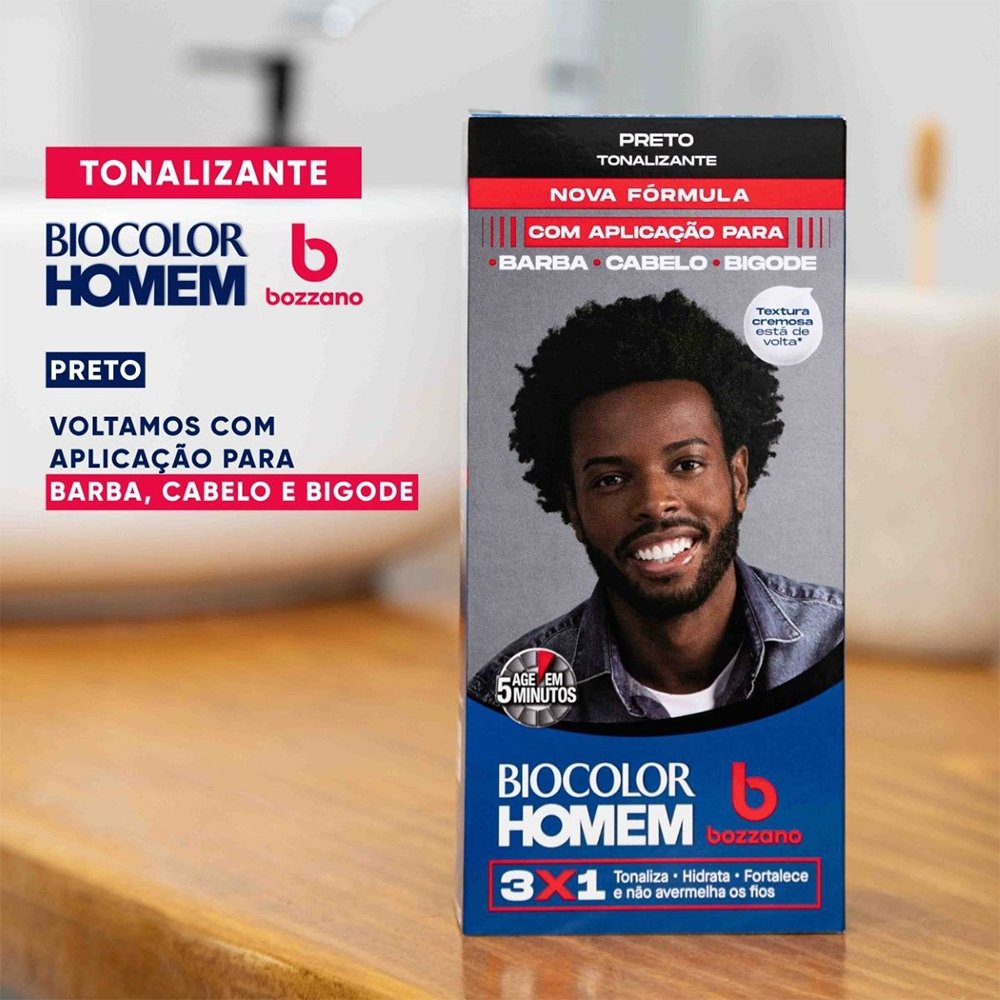 Tonalizante de Cabelo Masculino Bozzano Biocolor Homem Preto