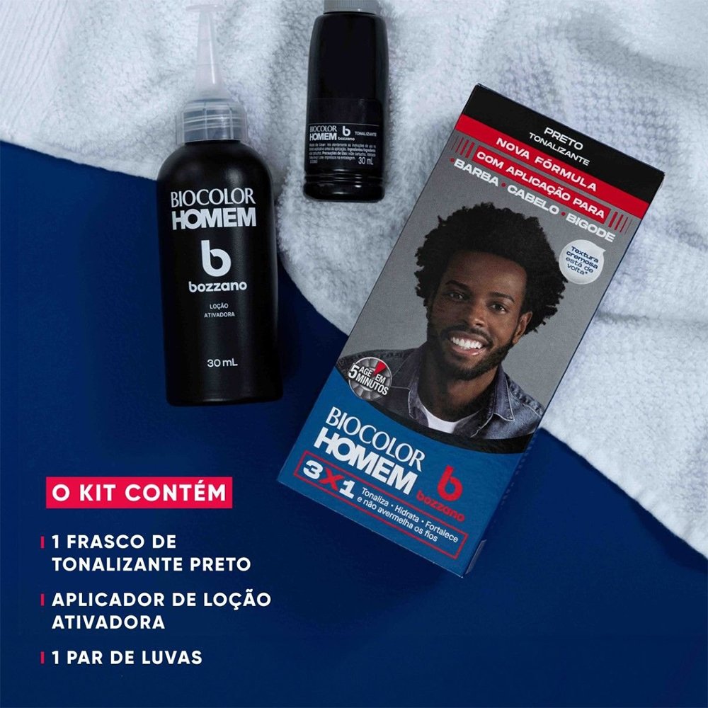 Tonalizante de Cabelo Masculino Bozzano Biocolor Homem Preto