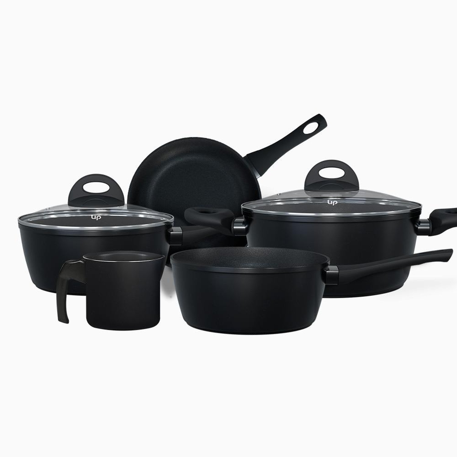 Jogo de Panelas Ouro Preto Alumínio 4 Camadas, Revestimento Antiaderente Goldflon, Cabos Soft Touch 5 peças UpHome - UD291