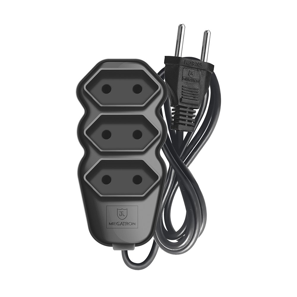 Extensão Pratik Fio Paralelo 2x0,75mm - 3 Tomadas Preto 1,5m