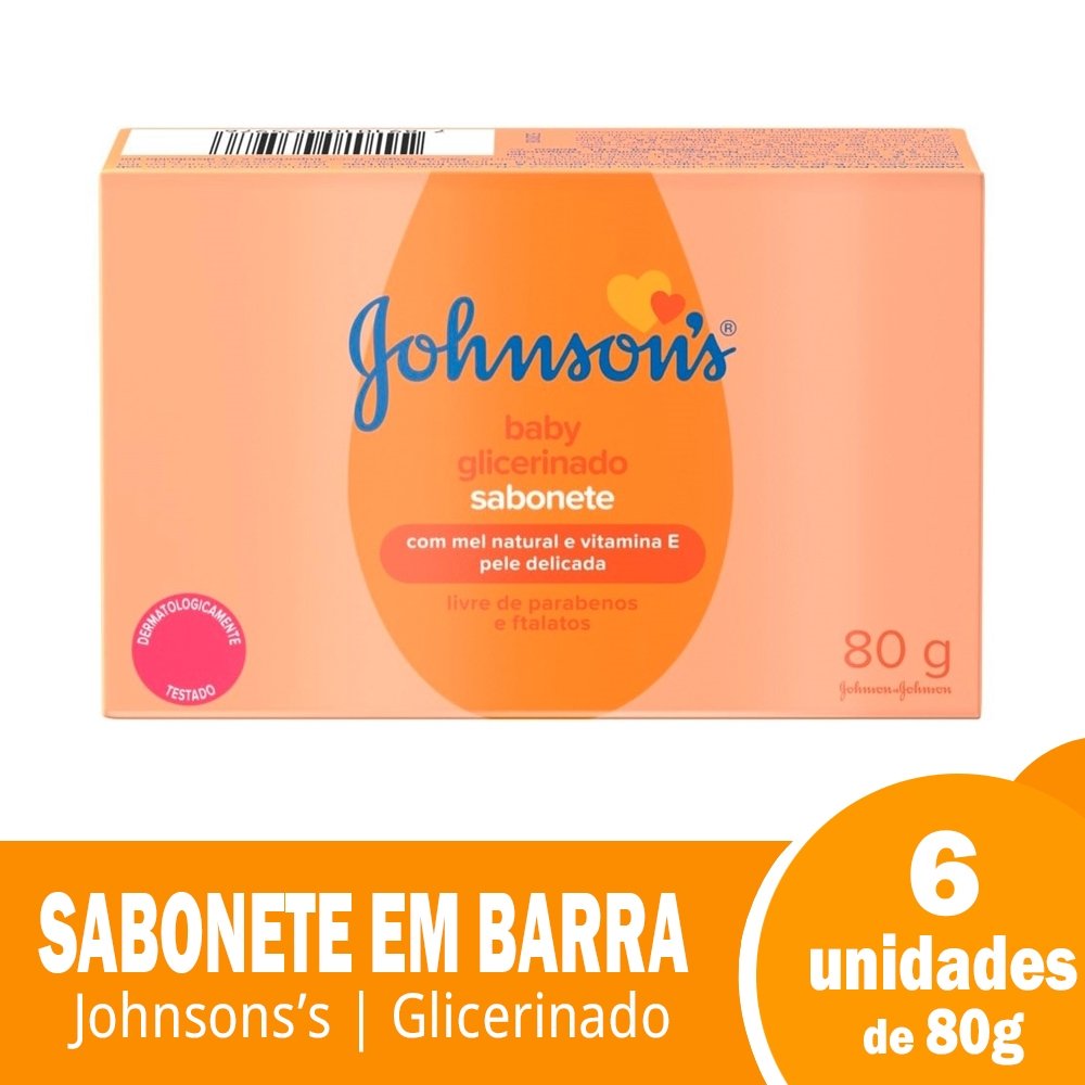 Sabonete Johnson & Johnson Baby Glicerinado com Mel e Vitamina E 80g - Embalagem com 6 Unidades