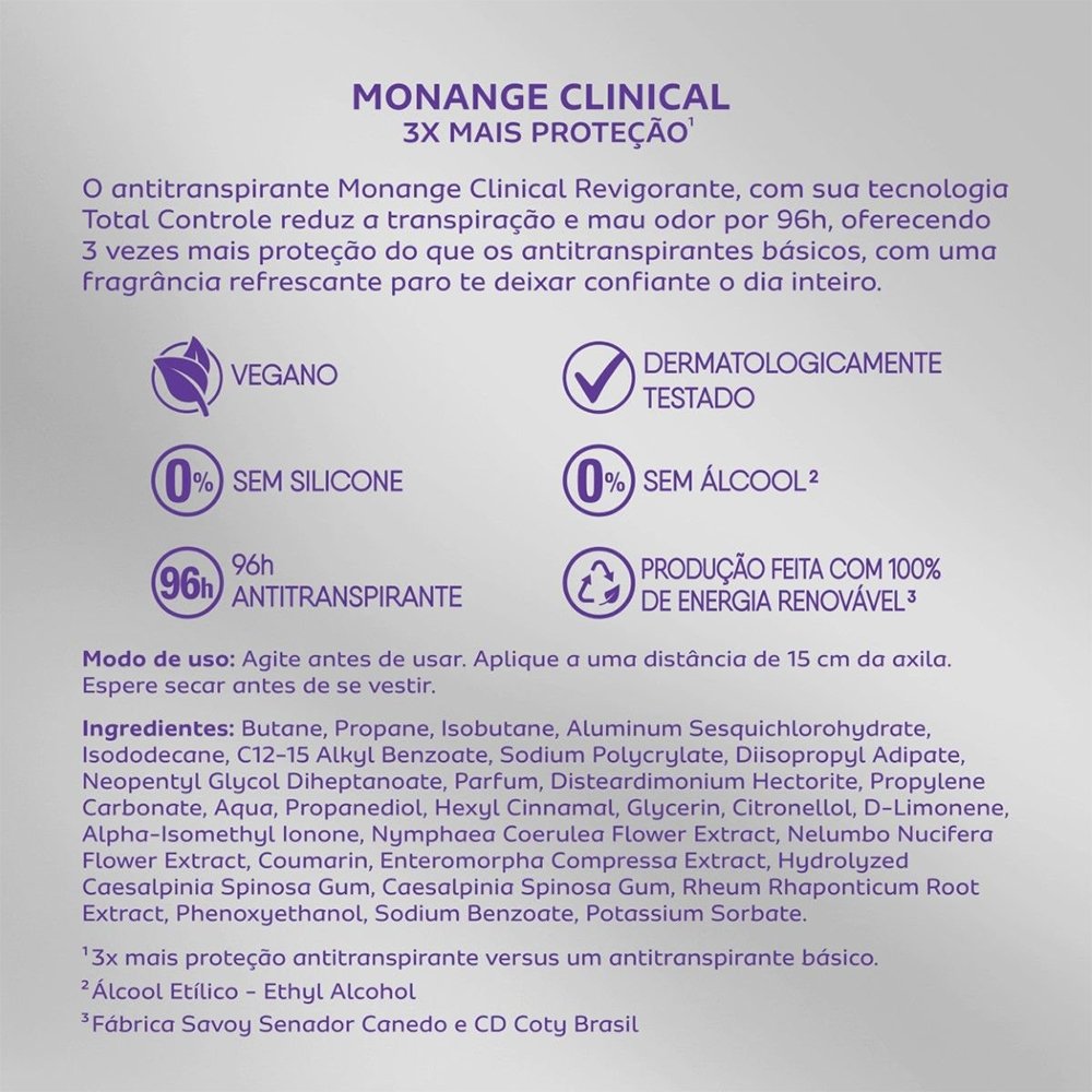 Desodorante Monange Clinical Revigorante Aerossol Antitranspirante feminino 150ml