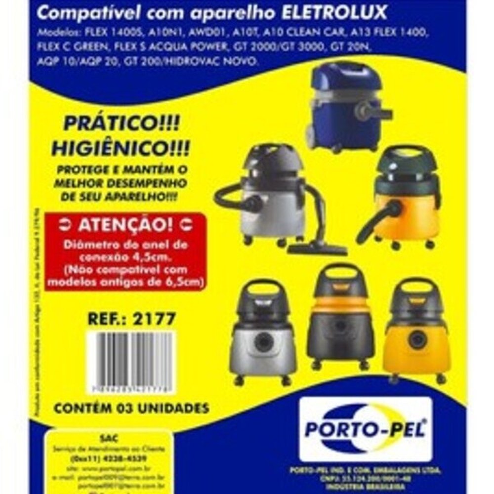 Saco Para Aspirador De Pó Com 3 Unidades Porto-Pel Referencia R2177.