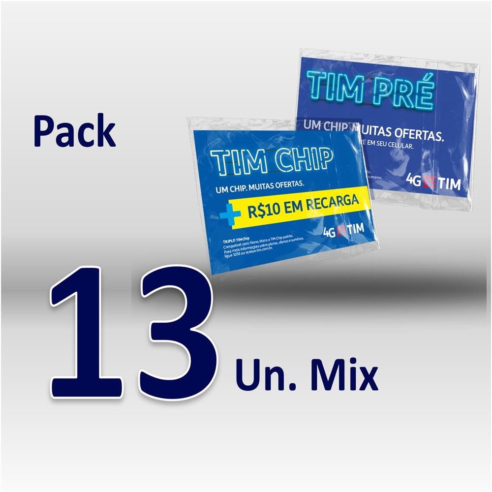 Chip TIM Pré-Pago - Pack 13 Chips (8 Sem Recarga + 5 Com Recarga R$ 10,00)