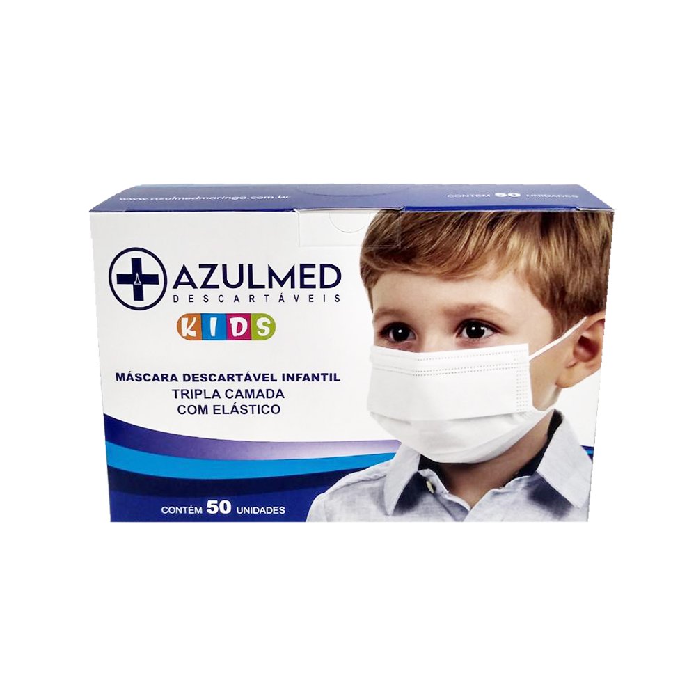 Mascara Descartavel Azulmed Infantil Tripla 50 Unidades