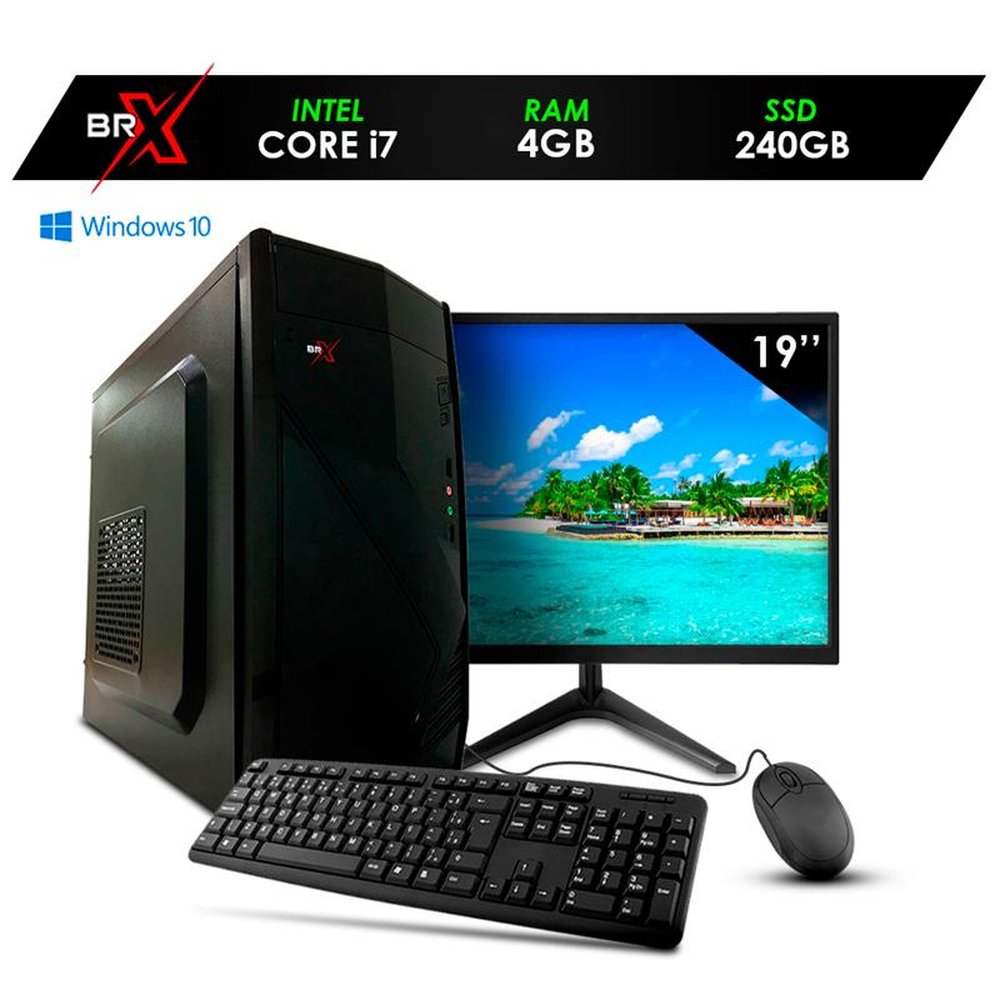 Computador PC Core i7 6700 4GB 240GB Windows 10 + Teclado e Mouse + Monitor 19" - BRX