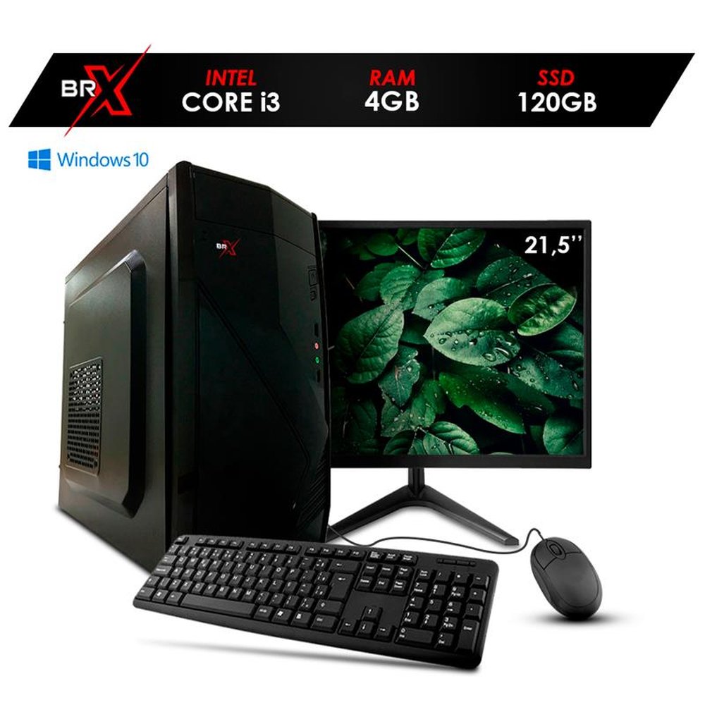 Computador PC Core i3 550 4GB 120GB Windows 10 + Teclado e Mouse + Monitor de 21,5" - BRX