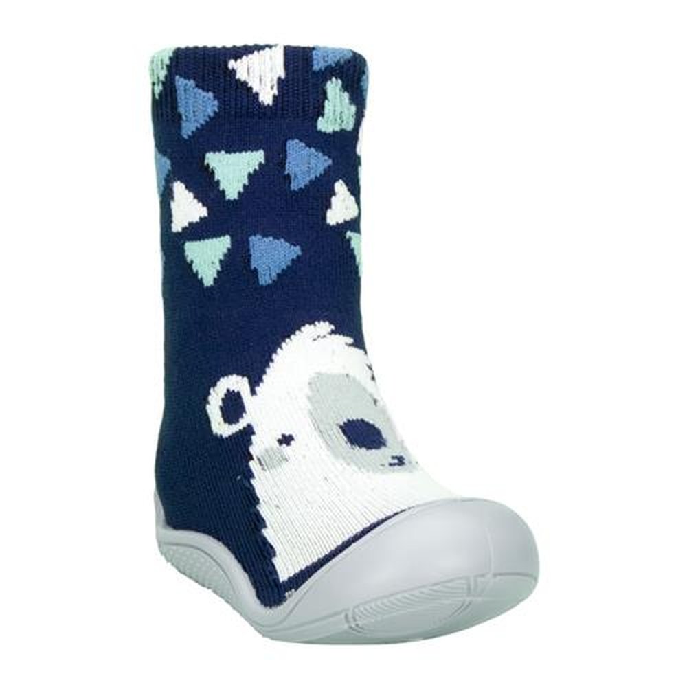 Kit Meia Com Sola Infantil Cano Alto Marinho Urso Polar Masculino Pimpolho Grade 8 Pares - Numeração 17 A 22