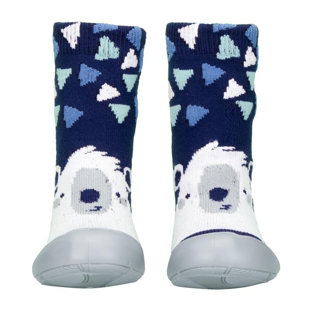 Kit Meia Com Sola Infantil Cano Alto Marinho Urso Polar Masculino Pimpolho Grade 8 Pares - Numeração 17 A 22