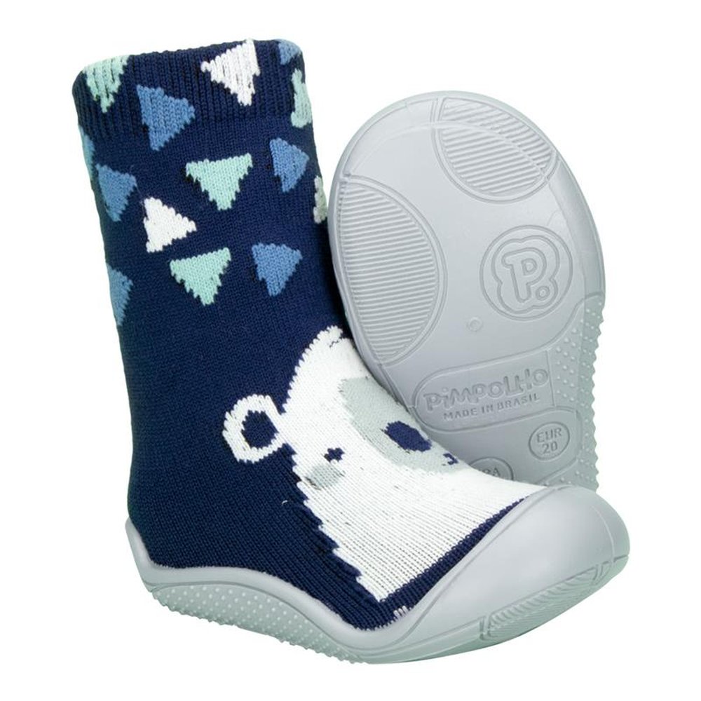 Kit Meia Com Sola Infantil Cano Alto Marinho Urso Polar Masculino Pimpolho Grade 8 Pares - Numeração 17 A 22
