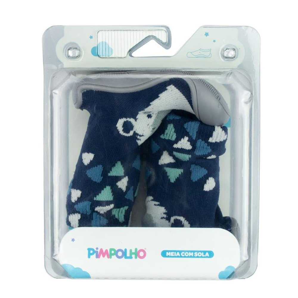 Kit Meia Com Sola Infantil Cano Alto Marinho Urso Polar Masculino Pimpolho Grade 8 Pares - Numeração 17 A 22