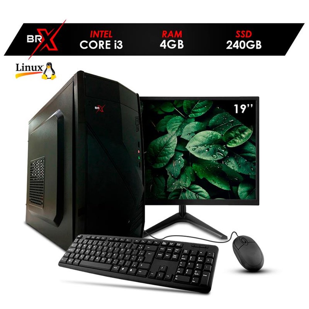 Computador PC Core i3 550 4GB 240GB Linux + Teclado e Mouse + Monitor de 19" - BRX