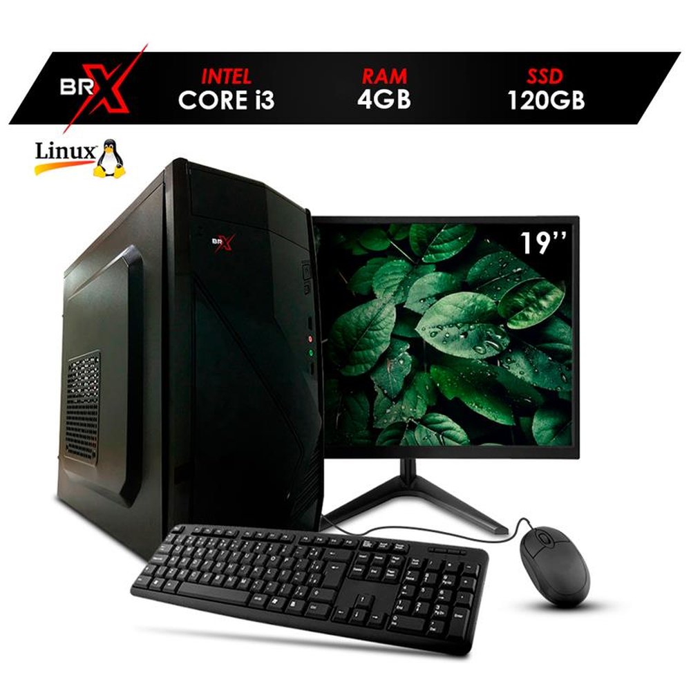 Computador PC Core i3 550 4GB 120GB Linux + Teclado e Mouse + Monitor de 19" - BRX