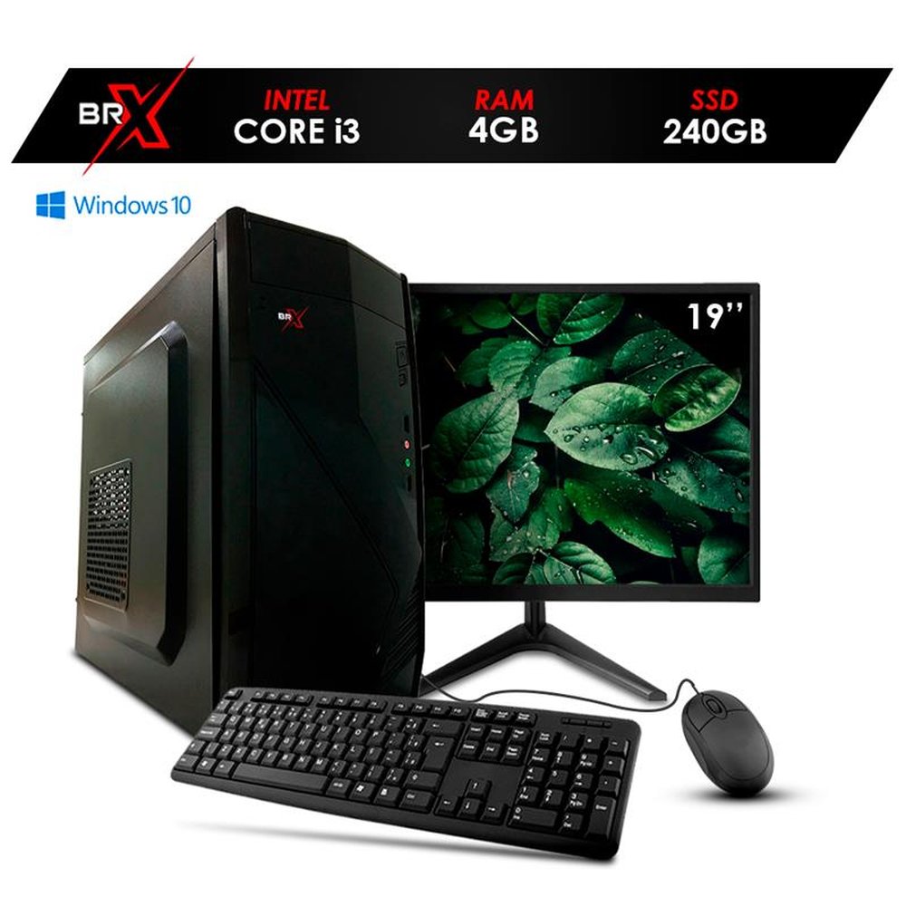 Computador PC Core i3 3240 4GB 240GB Linux + Teclado e Mouse + Monitor de 19" - BRX