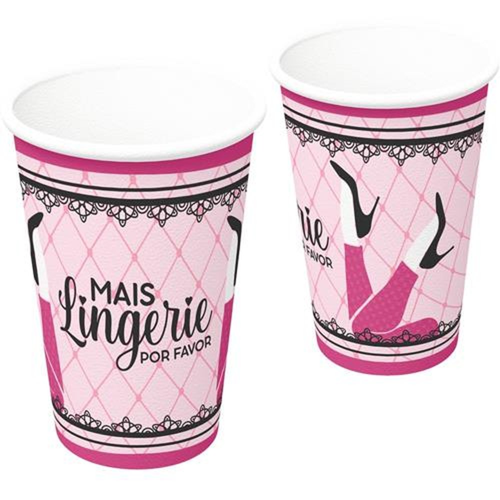 Copo Papel 300Ml Cha Lingerie - Embalagem com 8 unidades.