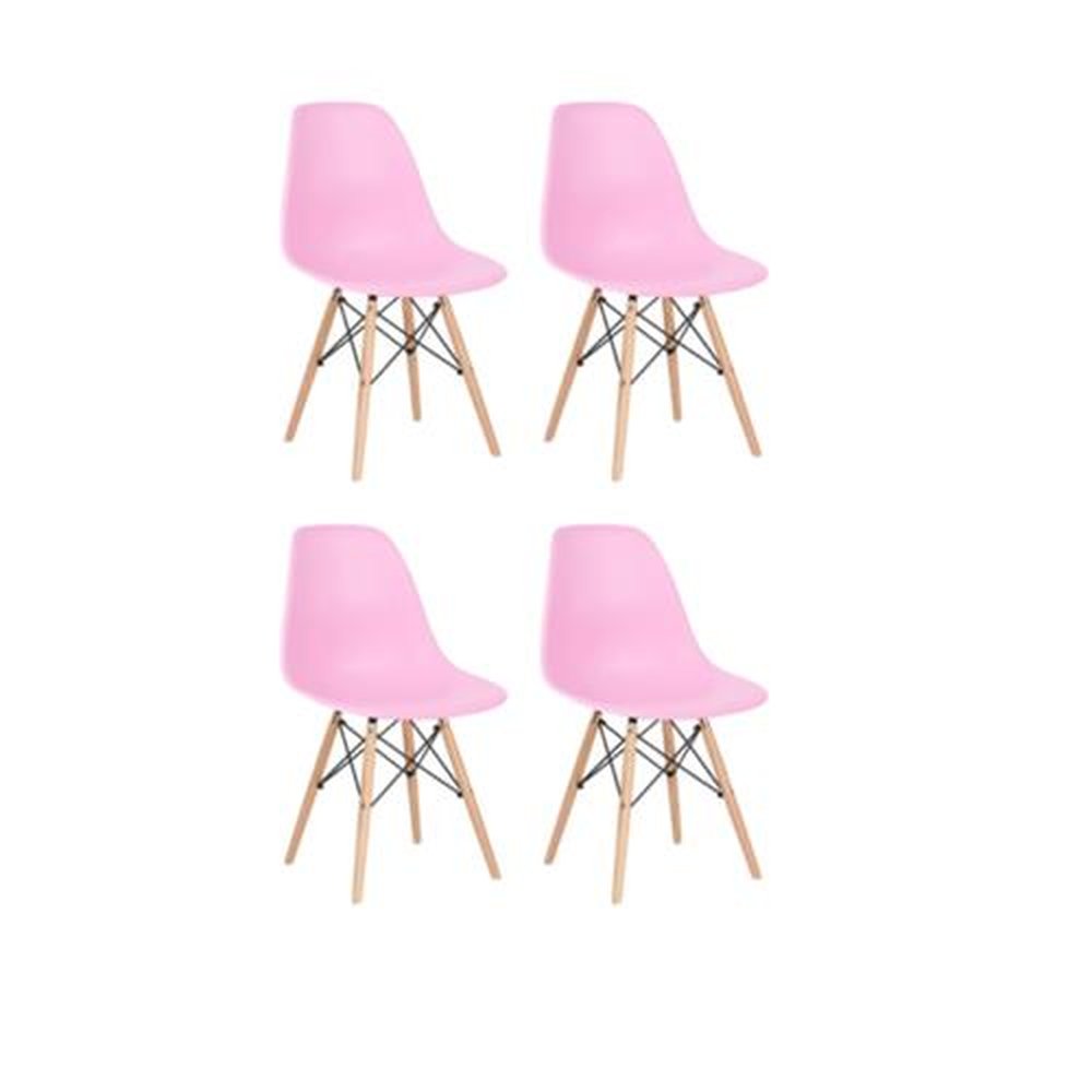 Kit com 4 Cadeiras Charles Eames Wood DKR Eiffel Rosa -Tamanho Adulto