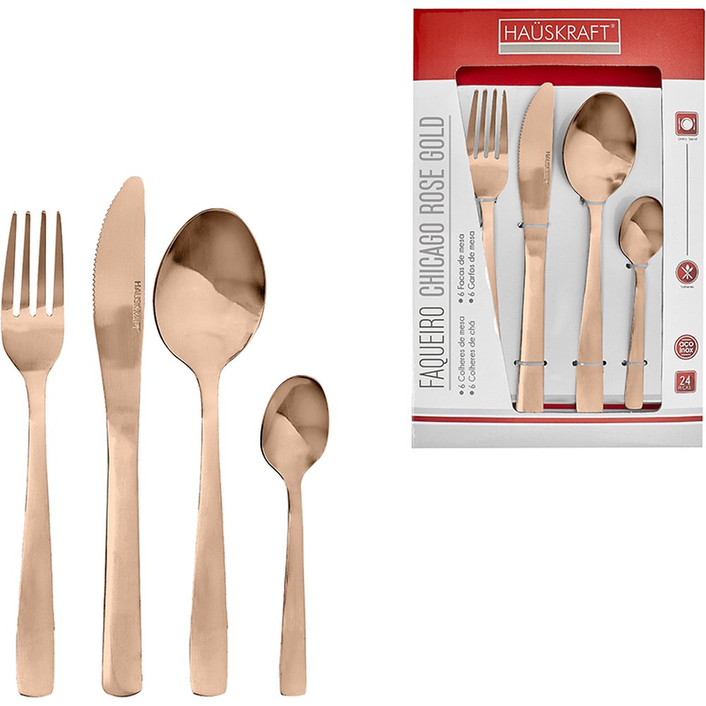 Faqueiro Chicago Rose Gold 24 Peças - Hauskraft