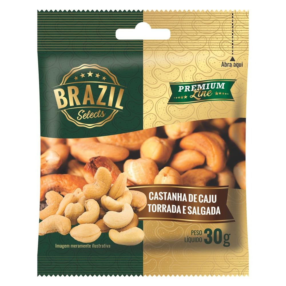 Caixa de Castanha De Caju Torrada e Salgada - Contendo 100 Sachês de 30g