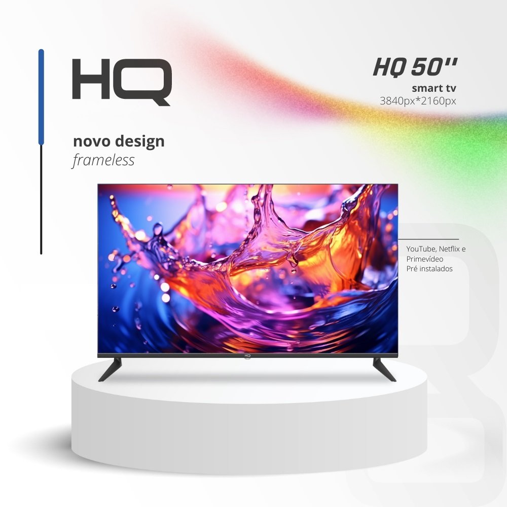 Smart TV 50" HQ 4K 3 HDMI 2 USB WI-FI Android 11 e Design Slim