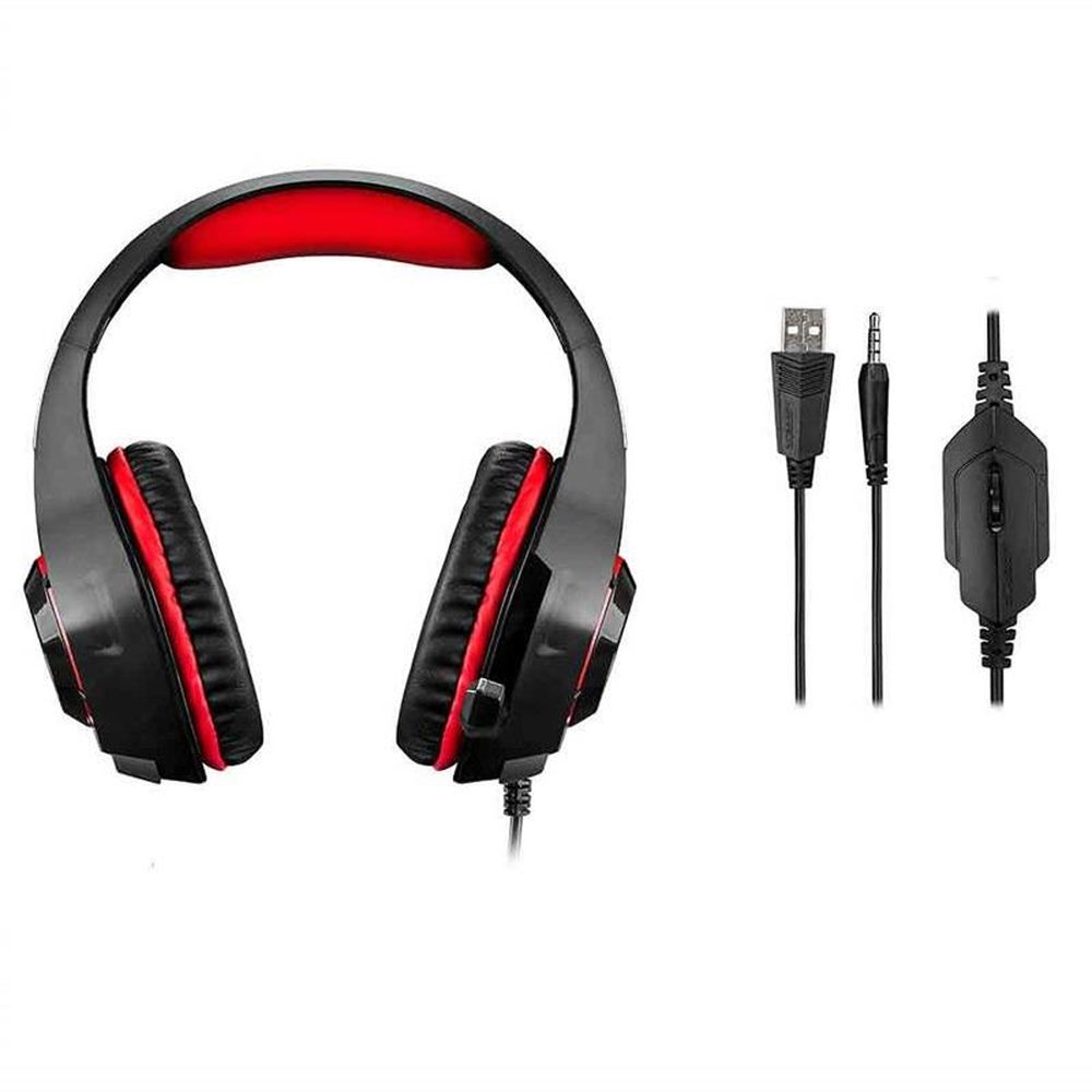 Headset Gamer Warrior Rama P3+USB Stereo Adaptador P2 LED Vermelho - PH219