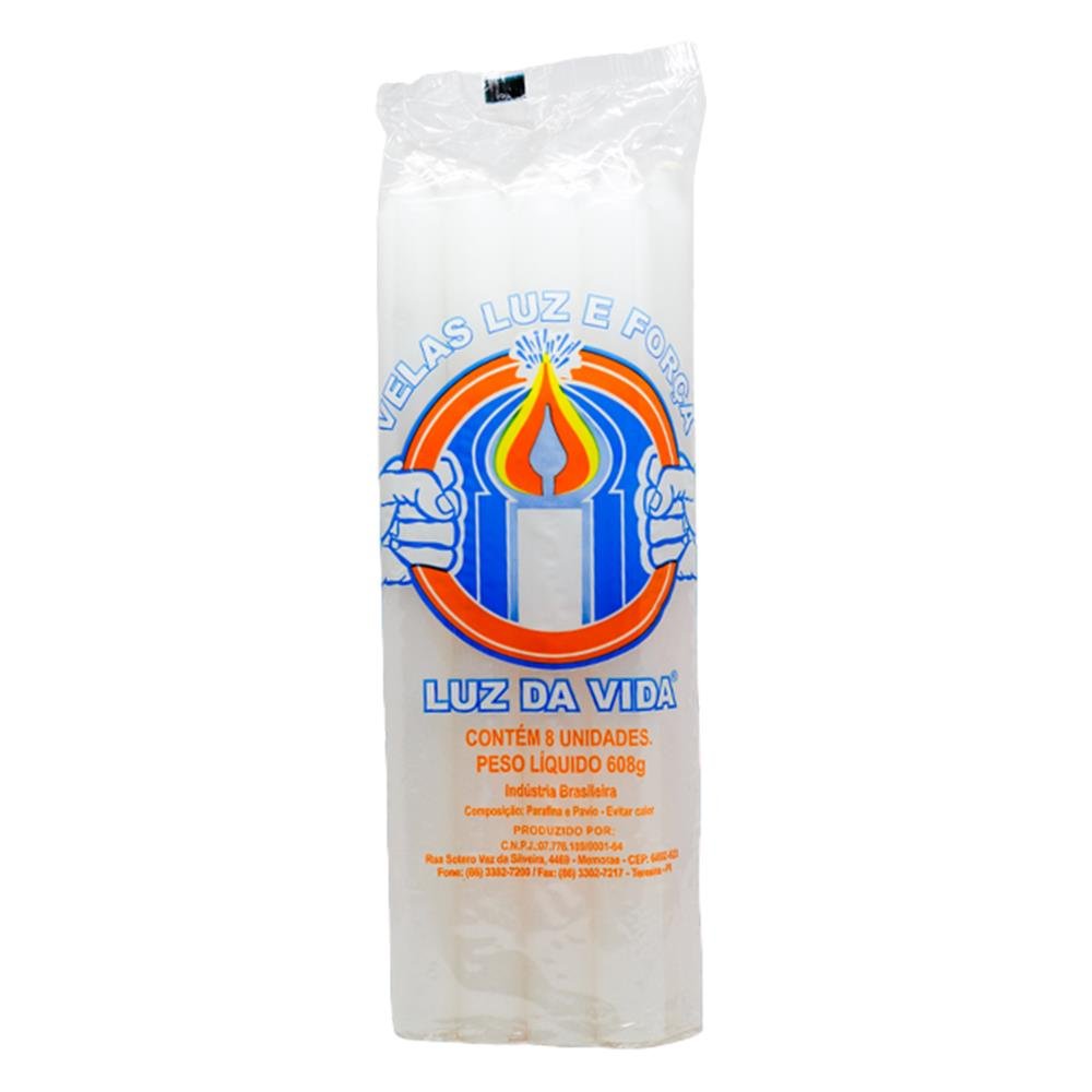 Vela Luz E Força Luz Da Vida Branca 608g 8 Unidades
