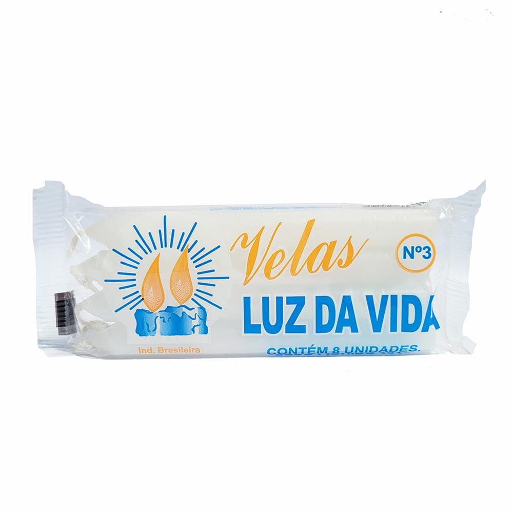 Vela Luz da Vida Numero 03 Branca Plastico Contem 25 Pacotes Com 8 Unidades