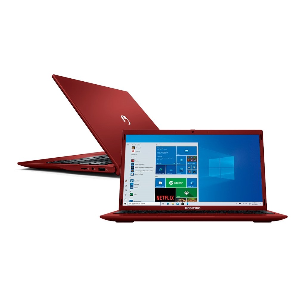 Notebook Positivo Motion, Tela de 14", Intel Atom, Windows 10, 4GB, 128GB, Vermelho