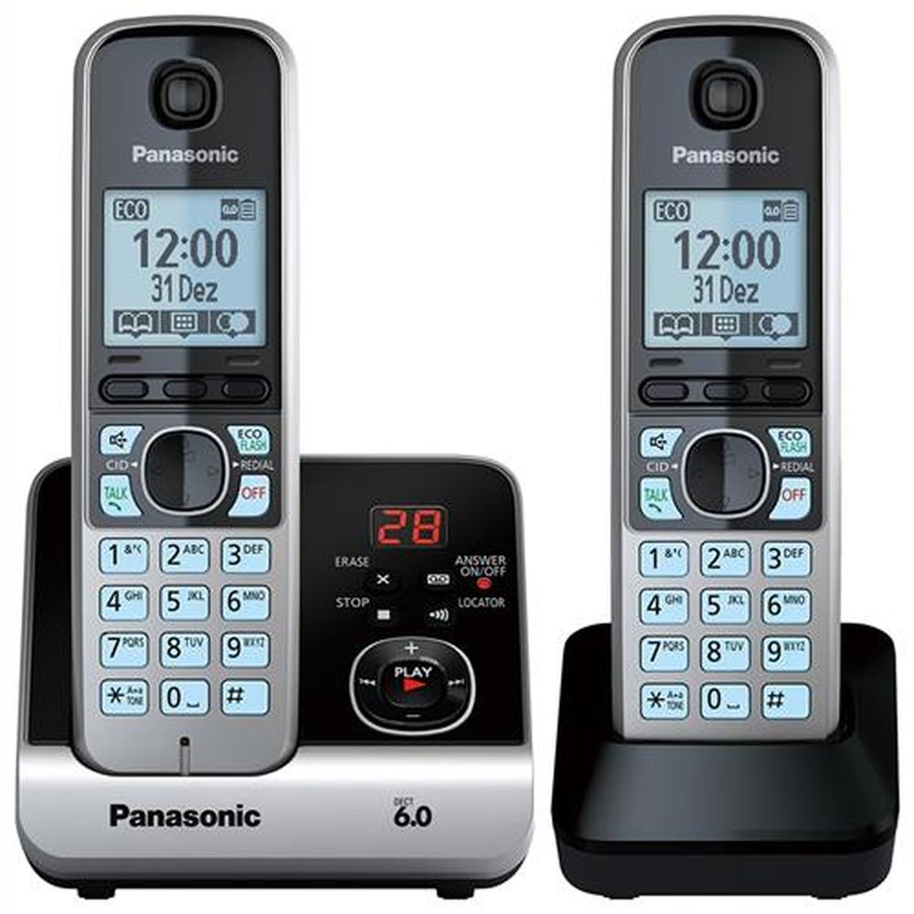 Telefone sem Fio Panasonic KX-TG6722LBB Preto, ID, Chamadas, Viva-Voz, Secretária Eletrônica + Ramal