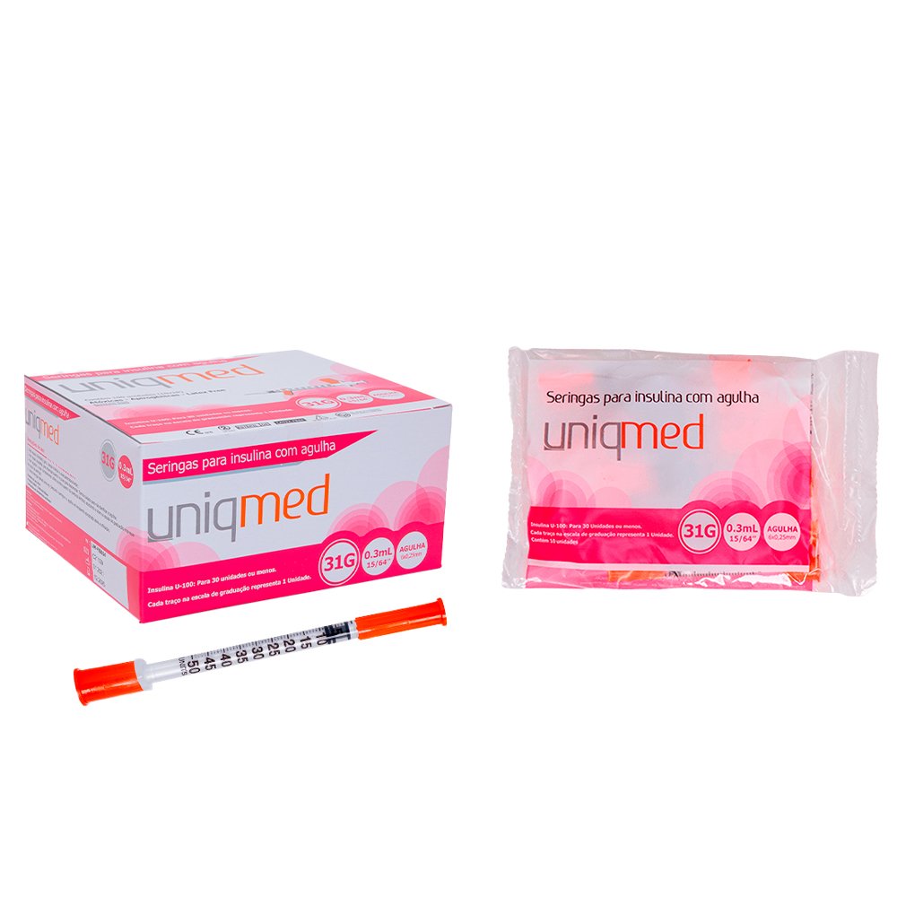 Seringa Para Insulina 30ui 6x0.25 Com 100 Unidades Uniqmed