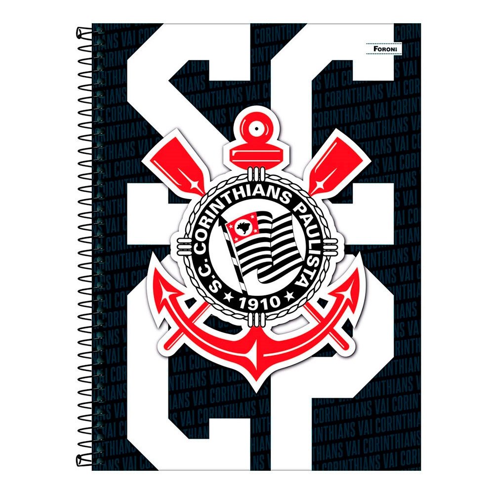 Caderno Espiral Foroni Universitário Capa Dura Corinthians 15 Matérias 240 Folhas - Embalagem com 2 Unidades