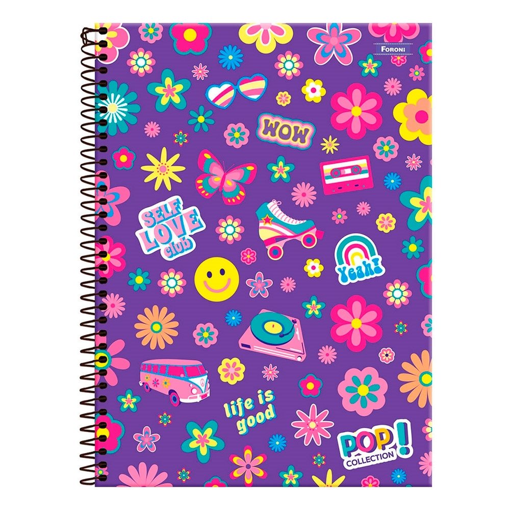 Caderno Espiral Foroni Universitário Capa Dura Pop Collection 15 Matérias 240 Folhas - Embalagem com 2 Unidades
