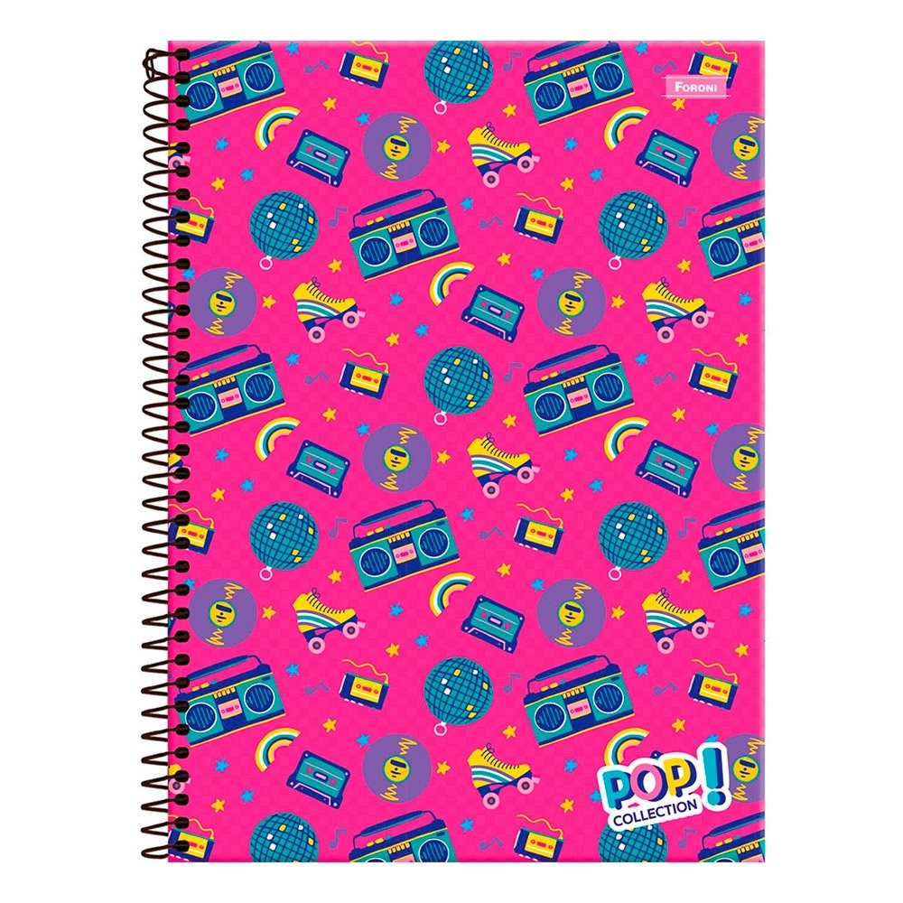 Caderno Espiral Foroni Universitário Capa Dura Pop Collection 15 Matérias 240 Folhas - Embalagem com 2 Unidades