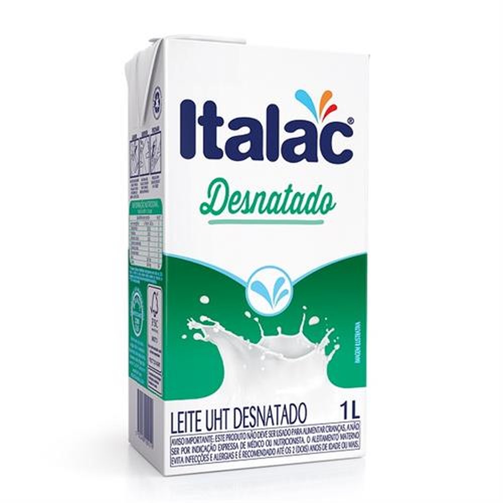 Leite Liquido Italac Desnatado Com Tampa 1L - 12X1X1000 Ml