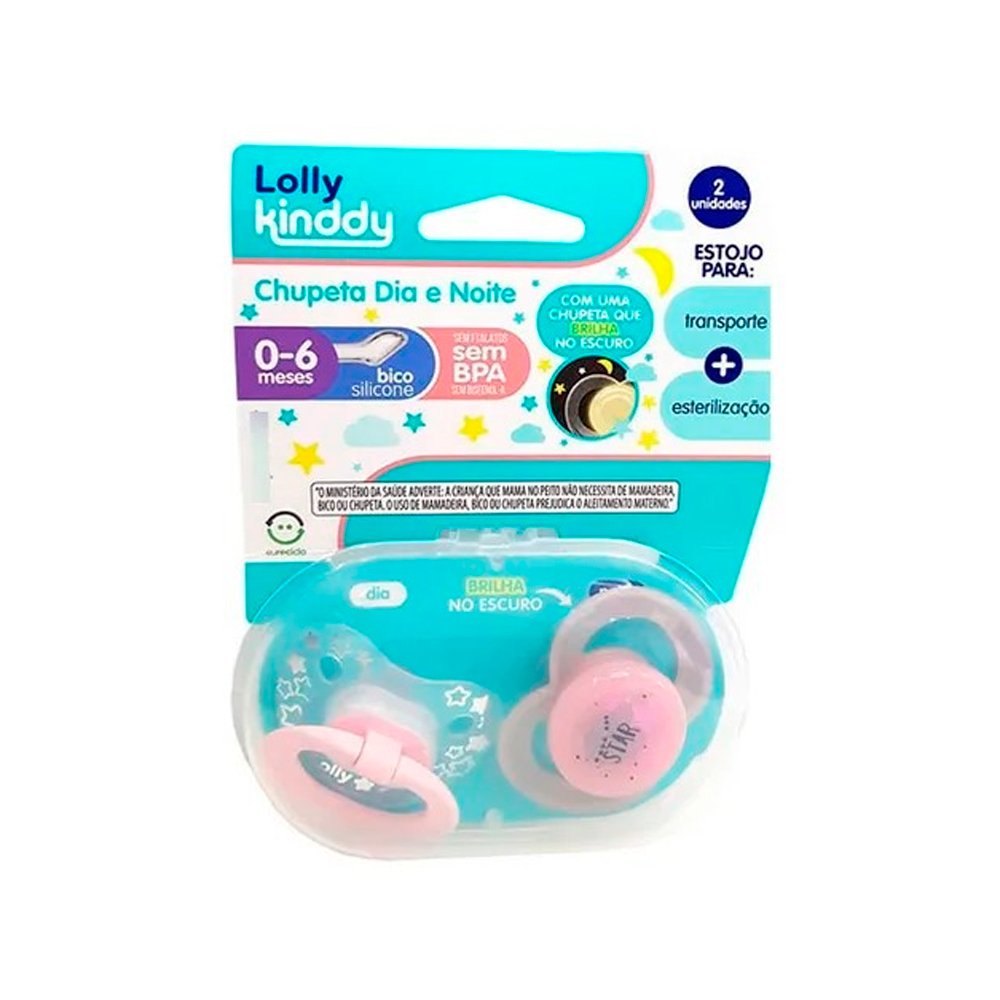 Kit Chupeta Dia e Noite Lolly Star Rosa 0-6meses